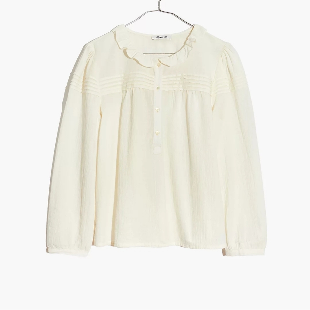 Like New Madewell Ruffle Collar Pintuck Popover Top